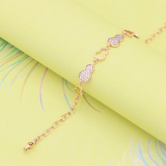 "Elegant Rose Gold Gourd Design Bracelet with Crystal Accents, XPBL0918 - Picture 4 of 12